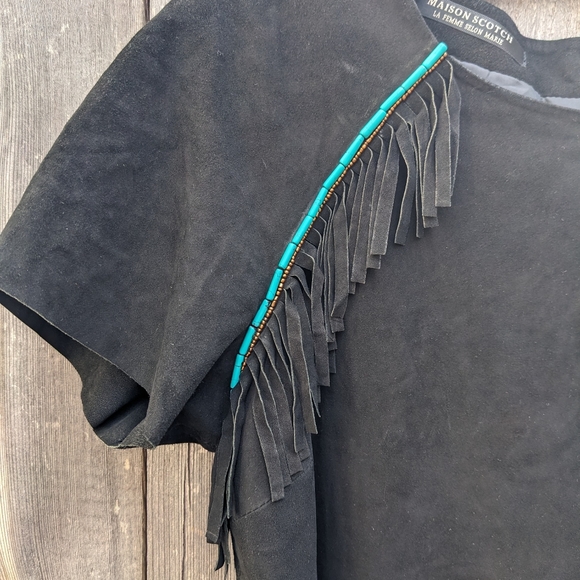 Maison Scotch Black Suede Top With fringe & beads - Picture 2 of 7